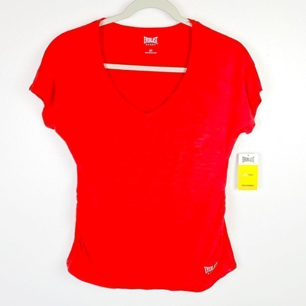 Everlast Sport V-neck‎ Wicking Shirt Women's Small Red Orange Short Sleeve NEW